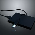 Black External Hard Drive With USB Cable And Blue Connector 3d model