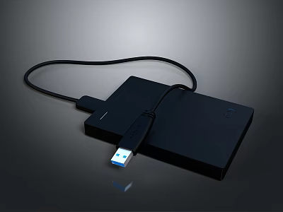 Black External Hard Drive With USB Cable And Blue Connector 3d model