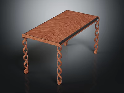 Elegant Modern Wooden Table With Herringbone Top And Twisted Legs Design 3d model
