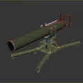Green Military Mortar Featuring Long Barrel And Tripod Base Design