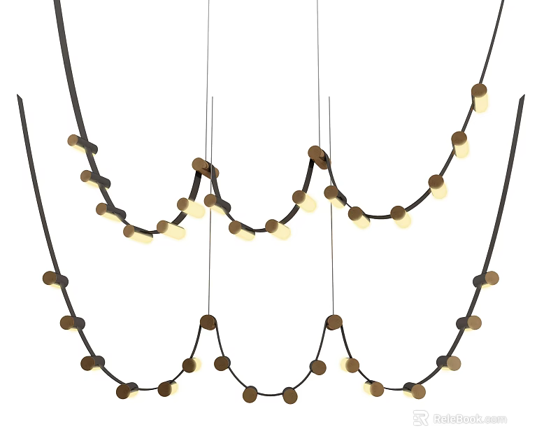 Elegant Modern Chandelier With Round Bulbs And Black Hanging Cables 3d model 
