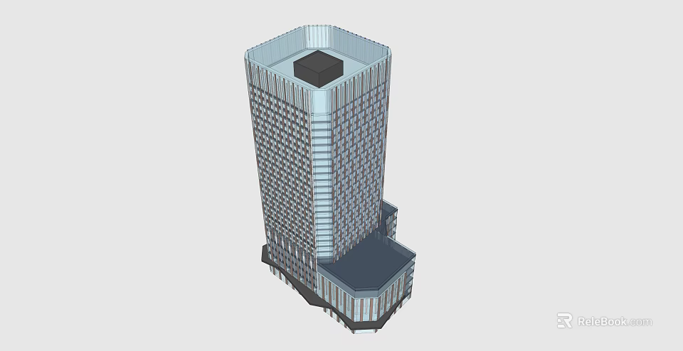 Modern Tall Building Architectural Design With Glass Facade Top Structure And Base Section 3d model