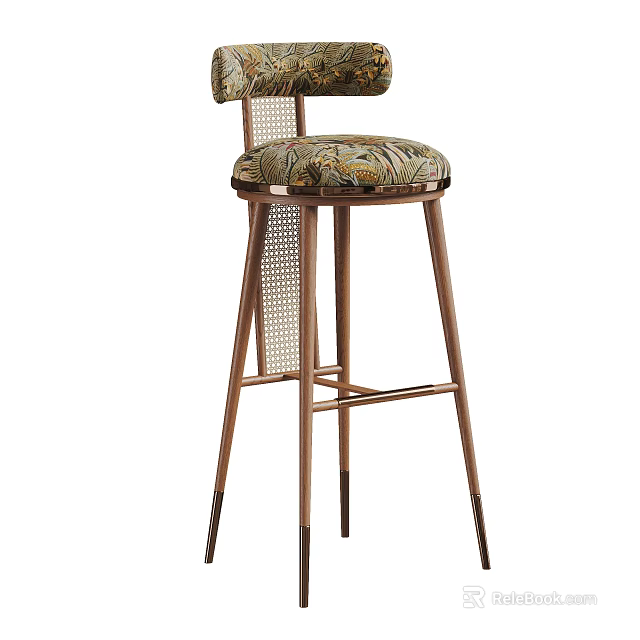 Elegant Modern Bar Stool With Metal Frame And Patterned Fabric Seat 3d model 