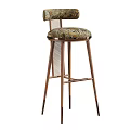 Elegant Modern Bar Stool With Metal Frame And Patterned Fabric Seat 3d model