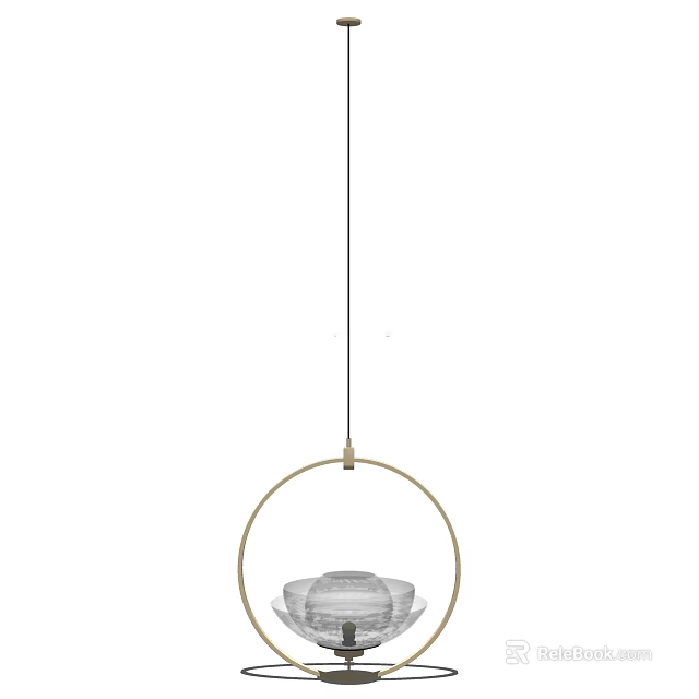 Elegant Round Chandelier Featuring Gold Ring And Transparent Shade Design 3d model 