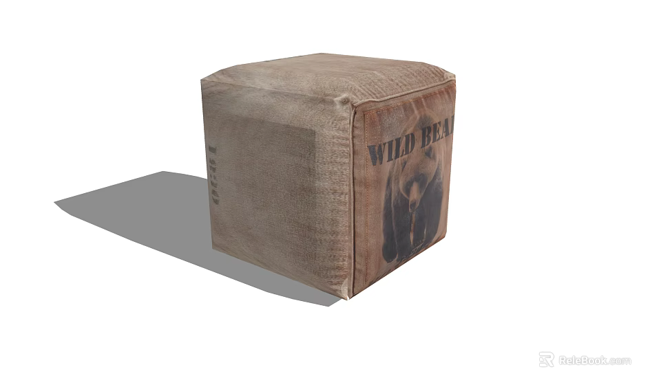 Square Shaped Brown Fabric Ottoman With Wild Bear Print And Bear Graphic 3d model 