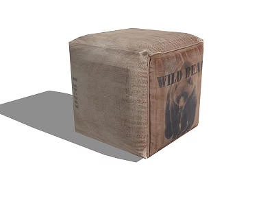Square Shaped Brown Fabric Ottoman With Wild Bear Print And Bear Graphic 3d model
