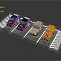 Black White Gray Yellow Cars Parked In Parking Space With White Lines