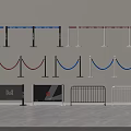 Different Types of Event Barriers With Red Blue Ropes And Black White Metal Designs