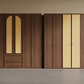 Dark Wood Wardrobe Design Featuring Arched Panel Drawers And Vertical Accent Panels 3d model