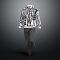 Stylish White Hoodie With Black Letter Print And Gray Casual Pants