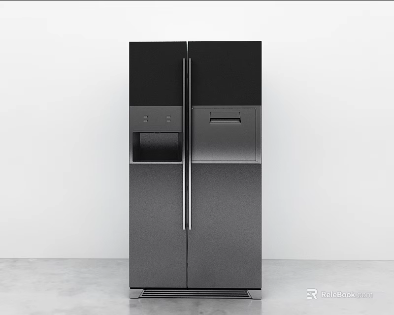 Modern Stainless Steel Double Door Refrigerator Freezer With Water Dispenser And Ice Maker 3d model 