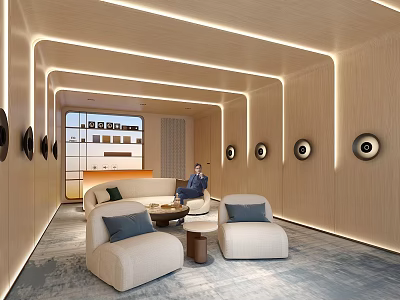Modern Media Room With Cozy Sofas Acoustic Panels And Lighting 3d model