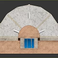 Arched Structure With White Seats Blue Central Area And Decorative Side Elements