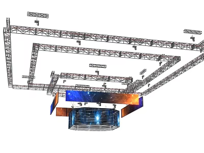 Truss Based Ceiling Design With Lighting Fixtures And Large Displays 3d model