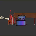 Assorted Musical Instruments Including Piano Drums Violin Trumpets And Reflections