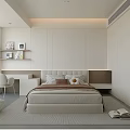 Modern Bedroom Interior With Large Window Blinds Black Armchair And White Gray Bedding
