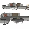 Multi-person sofa corner sofa pillow blanket coffee table side table 3d model