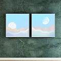 Landscape Paintings Featuring Sunset Sky Misty Forest And Sunrise Snowy Mountain Scenery