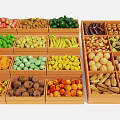 Fresh Vegetables in Multiple Wooden Trays with Various Types and Colors