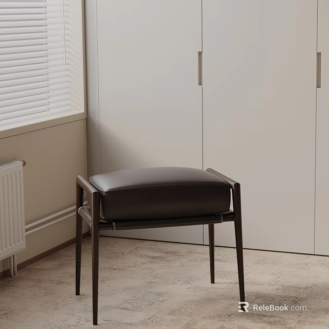 Modern Minimalist Side Table With Black Metal Frame And Leather Top Near White Cabinets 3d model 