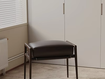 Modern Minimalist Side Table With Black Metal Frame And Leather Top Near White Cabinets 3d model