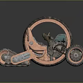 Futuristic Three Wheeled Car With Metallic Structure And Large Wheels Design
