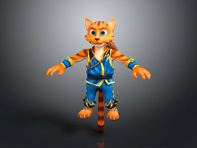 Cartoon Cat Character In Blue Outfit Riding Unicycle With Yellow Stripes 3d model