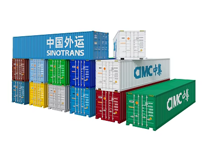 Various Colored Industrial Shipping Containers With Branded Logos For Logistics Transport 3d model