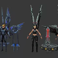 Game Fantasy Characters with Elaborate Wings and Unique Weapons in Colorful Designs