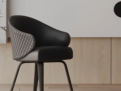 Modern Black Dining Chair With Quilted Armrest And Light Wooden Floor 3d model