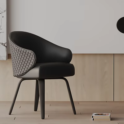 Modern Black Dining Chair With Quilted Armrest And Light Wooden Floor 3d model