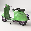 Green Vintage Scooter With Retro Design Black Seat And Purple Wheels