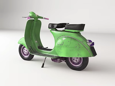 Green Vintage Scooter With Retro Design Black Seat And Purple Wheels 3d model