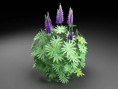 Lush Flowering Plant With Green Palmate Leaves And Purple Blooms Forming Spherical Cluster 3d model