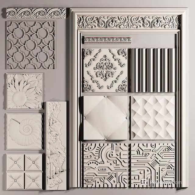 Variety Of Exquisite Carving Patterns For Decoration 3d model