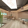Milk Tea Shop Interior Design With Open Space Hanging Chandeliers Green Plants And Seating Area