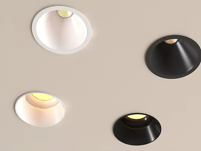 Modern White and Black Downlights and Spotlights Mounted on Beige Wall with Warm Light 3d model