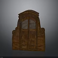 Vintage Wooden Furniture Cabinet With Carved Details Grid Doors Side Carvings And Arched Top