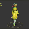 3D Animated Game Movie Character with Blue Hair Pink Ribbon Yellow Outfit and Shoes