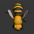 3D Rendered Yellow And Black Bee Model With Detailed Wings On Dark Background