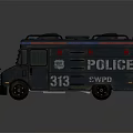 Dark Blue Police Military Vehicle With 313 Marking And Emergency Lights