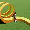 Modern Curved Landscape Seat In Yellow Orange On Green Grass Field