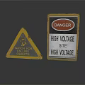 Vintage Metal Warning Signs Including Triangular Watch For Objects And Rectangular Danger High Voltage