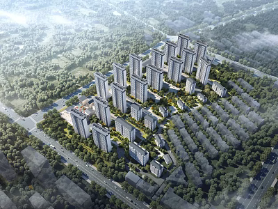 Aerial Planning of Modern Residential Complex With High Rise Buildings Green Spaces and Roads 3d model