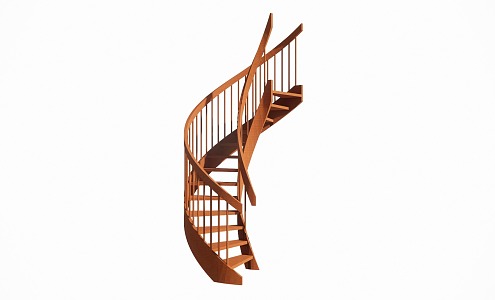 steel frame staircase spiral staircase wooden staircase 3d model