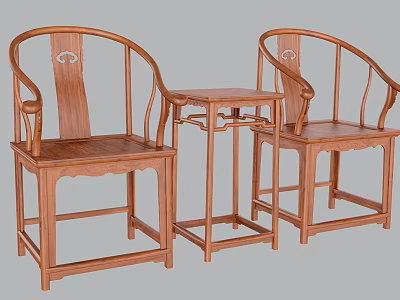 Classic Chinese Solid Wood Armchair Set With Elegant Matching Side Table For Home Lounge Decoration 3d model