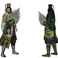 Ancient Game Characters In Traditional Robes With Feather Details And Ornate Headwear