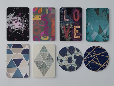 Square Rugs With Various Colorful Patterns And Geometric Designs For Home Decor 3d model