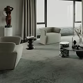 Modern Luxury Living Room With Soft Upholstered Armchairs Art Decor And Floor To Ceiling Windows